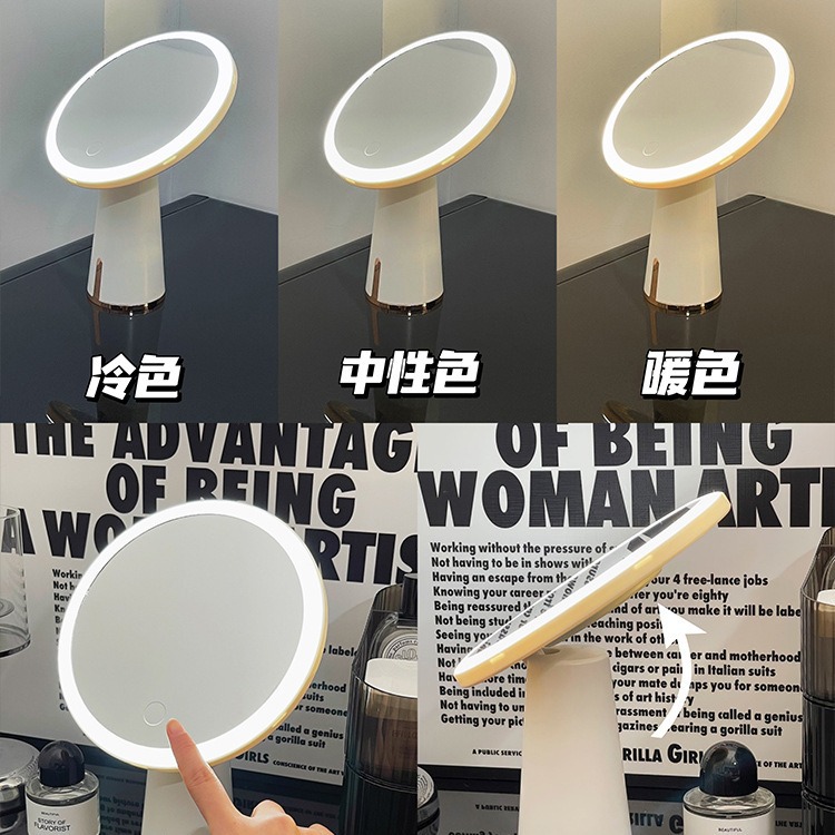 Espejo de maquillaje ligero de lujo de escritorio lámpara led dormitorio hogar espejo de vestir de escritorio hogar inwind pequeño espejo portátil de red