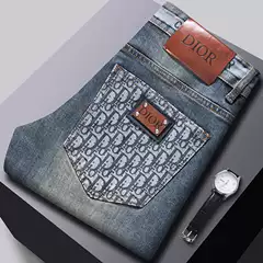 Men's Designer Premium Denim Jeans Trendy 2025 Fall/Winter Printed Slim Fit Skinny Pants Blue