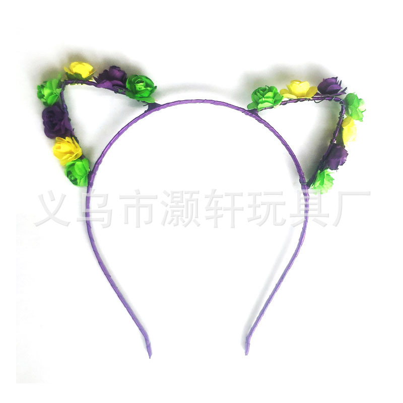 Mardi Gras carnaval amarillo verde púrpura tres colores felpa pierna cubierta gasa falda flor pluma gato oído diadema traje