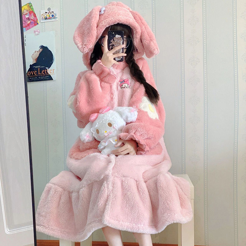 かわいいメロディーパジャマコーラルベルベットパジャマ女性のベルベット肥厚学生大きいサイズ冬インターネット有名人コーラルベルベットパジャマ|undefined