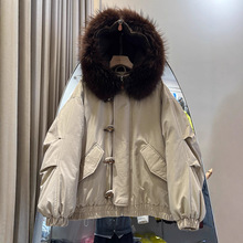 设计感牛角扣派克大毛领羽绒服女短款大翻领天使之翼高奢保暖外套