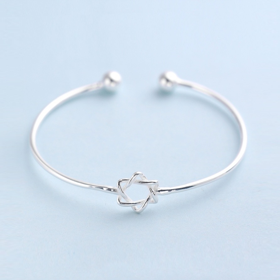 S925 plata esterlina estrella de seis puntas hueco pulsera de la suerte de la estrella estudiante regalo femenino simple fresco abierto