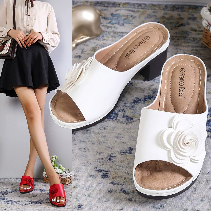 Новые цветочные сандалии для женщин 2023 европейские и американские Летние сандалии на массивном каблуке с открытым носком женские повседневные римские сандалии на высоком каблуке для женщин