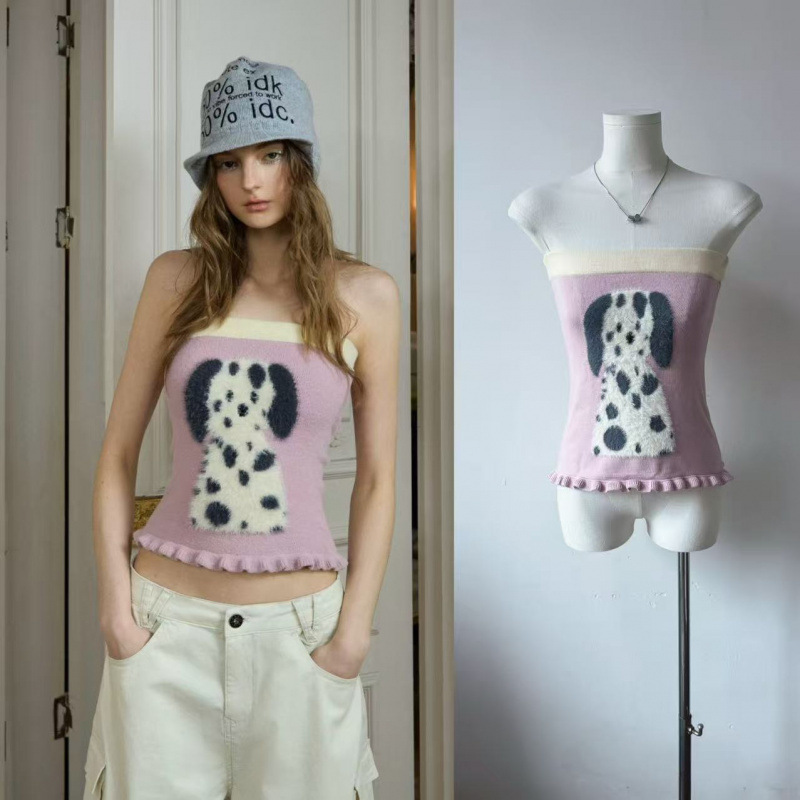 Rhapsody Series Imitation Mink Fur Puppy Elastic Tube Top Slim Fit Cute Sexy Outerwear Slim Fit Top for Women