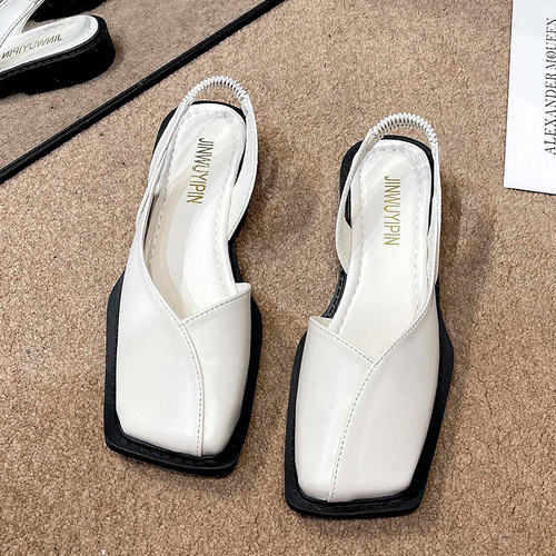 New Arrival European and American Style Closed-Toe Side-Slit Sandals for Women: Flat, Square-Toe Mary Jane Outdoor Wearable Sandals