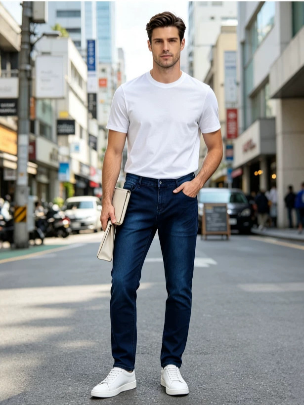 Jeans Ajustados para Hombre de Algodón, Elástico, Lavado, para Uso Casual