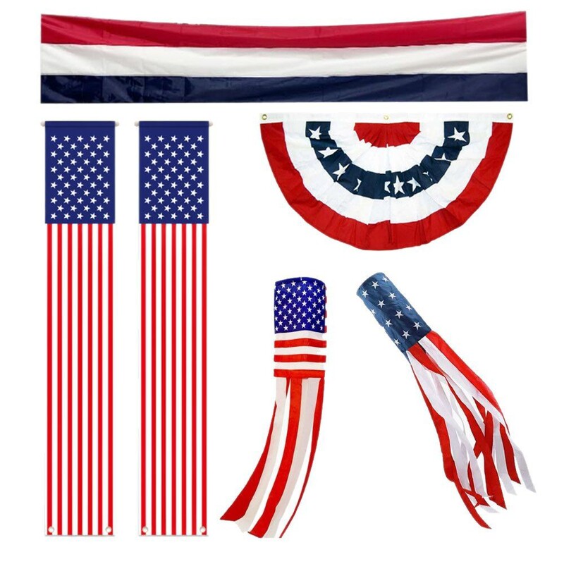 Cross-Border American Independence Day Banner Fan-Shaped Flag Decoration Stripesd Star Banner Hairdryer Flag Flag Garden Layout