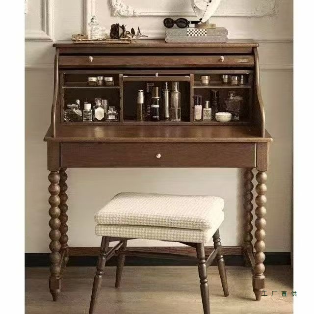Medieval Organ Roll Dressing Table French Style Solid Wood Small Apartment Dressing Table American Storage Cabinet Dressing Table
