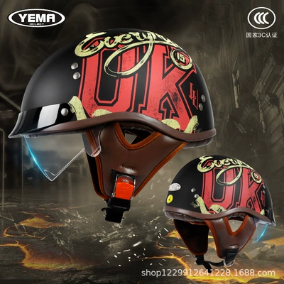 Mustang Motorcycle Helmet for Men and Women, Summer Style, Personalized Retro Motorcycle Half Helmet, Electric Bike Safety Helmet, American-Style Thunderbolt Helmet (Motosiklet kaskı (dəbilqə)) - pia-black-ok-flower
