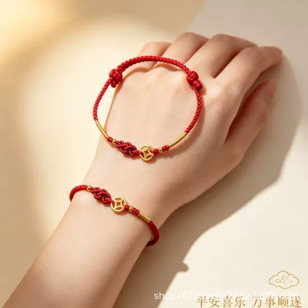 Simple Ruyi Knot Copper Coin Braided Bracelet for Women, Red String Zodiac Year Bracelet, Simple Good Luck Dragon Year Bracelet