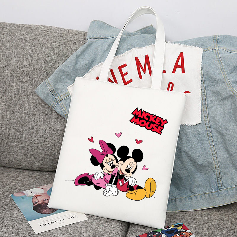 Mickey Minnie Mouse impreso bolsa de lona bolso de hombro bolso plegable bolso de compras