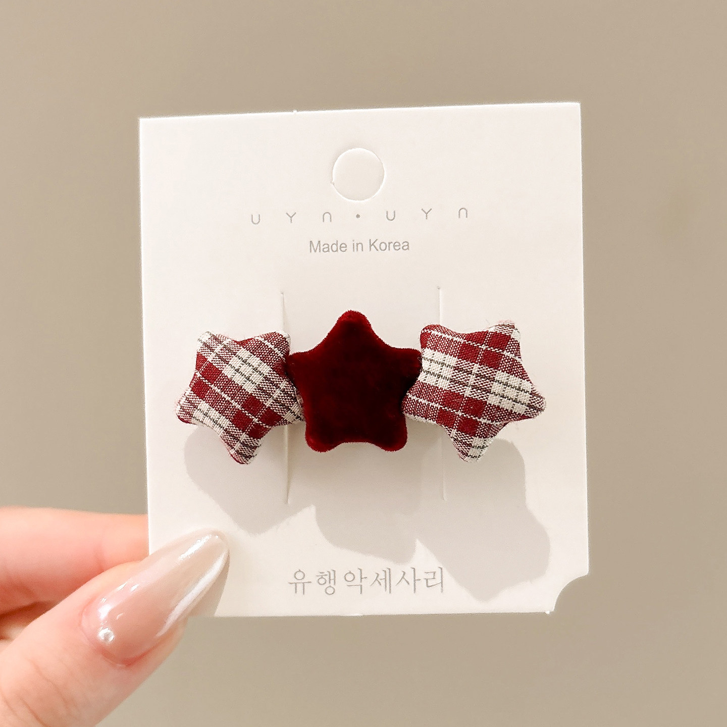 1#체크무늬 별 레드 - 약 6cm