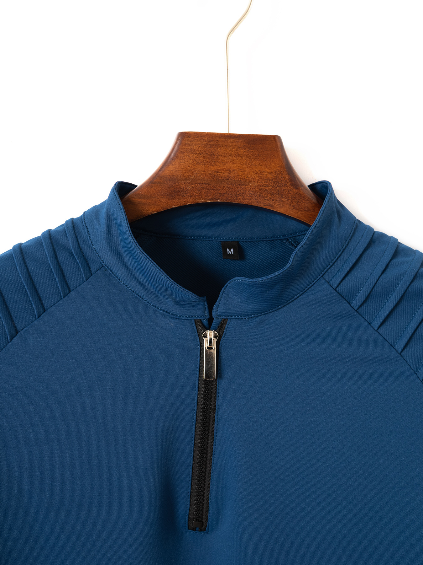 Men's Long Sleeve Polo Shirt With Arm Pleats And Zipper Casual_voghion.com