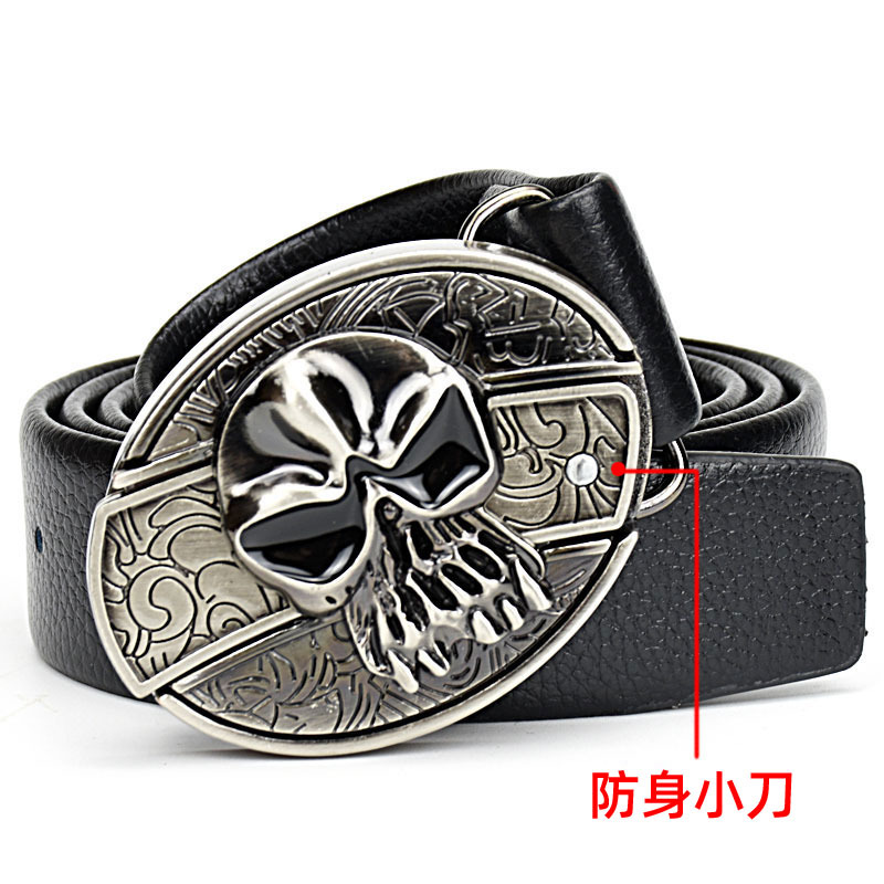 男士真皮皮带个性骷髅头腰带带小刀非主流青少年韩版潮男一件代发