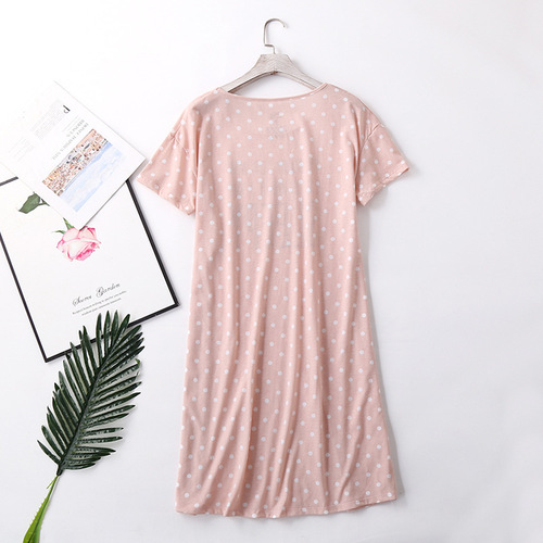 Amazon New Summer Short Sleeve Women's Pajama Set Sleep Dress One-piece Short Dress Breathable Medium Long Dress Home Wear