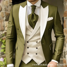 亚马逊修身三件套西装高级感外贸欧美宴会派对商务时尚西服套装男