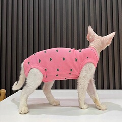 高弾性薄型お腹保護四足服ベスト、抜け毛防止、無毛猫服、スフィンクス猫、デビン猫、漫画柄