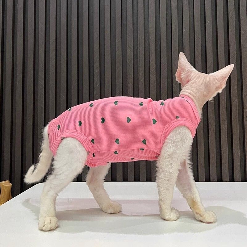 Four-Legged Protective Vest for Cats, Anti-Shedding, Hairless Cat Clothing, Sphynx Cat Cartoon Pattern, Cute Kitten
