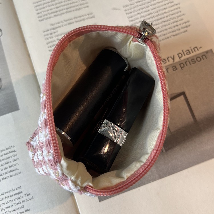 新しいスタイルの小さくて香りが良くてかわいいシンプルなチェック柄の絶妙なコンパクトポータブルジッパーミニ口紅化粧品コイン小銭入れ