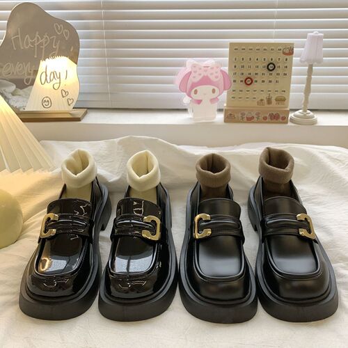 Luminous Small Leather Shoes for Women -  Spring New Model, Low Mouth Round Head Single Shoes for Petite Feet, High-Lifting Thick Sole Loafers