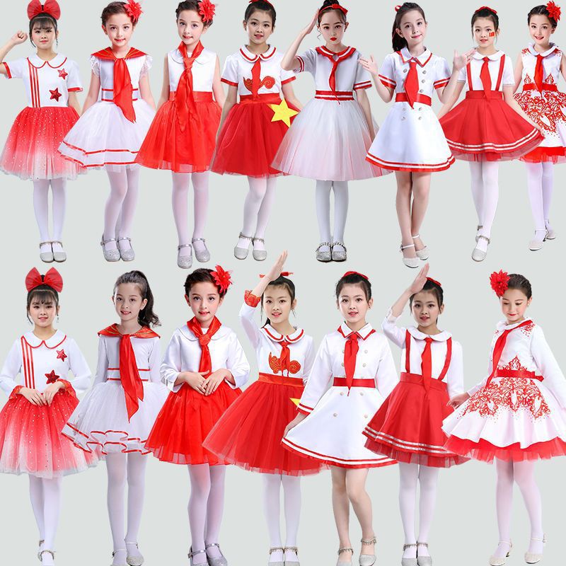六一儿童节演出服中小学生朗诵红领巾合唱服蓬蓬纱裙舞蹈表演服装