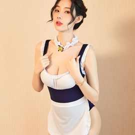 新品情趣内衣荷叶女佣连体开裆免性感脱诱惑公主露背女仆制服代发