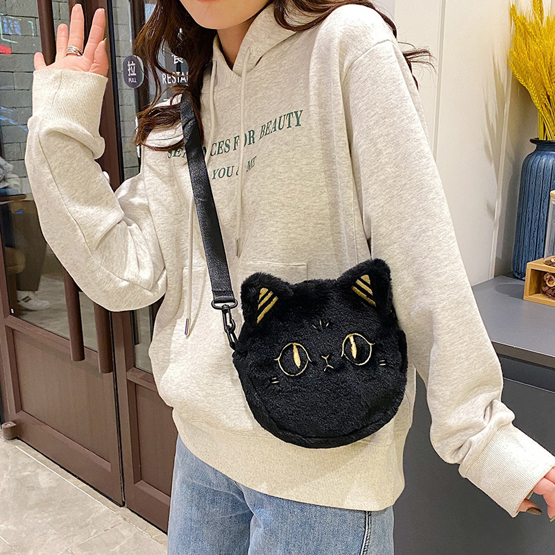 アンダーソン猫斜めがけバッグ女性2024新作携帯バッグぬいぐるみ刺繍ショルダーバッグかわいい漫画ラウンドバッグ|undefined