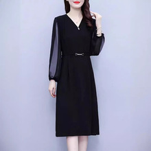 2024春夏宽松大码胖MM轻奢大牌专柜同款雪纺撞色连衣裙中老年女装