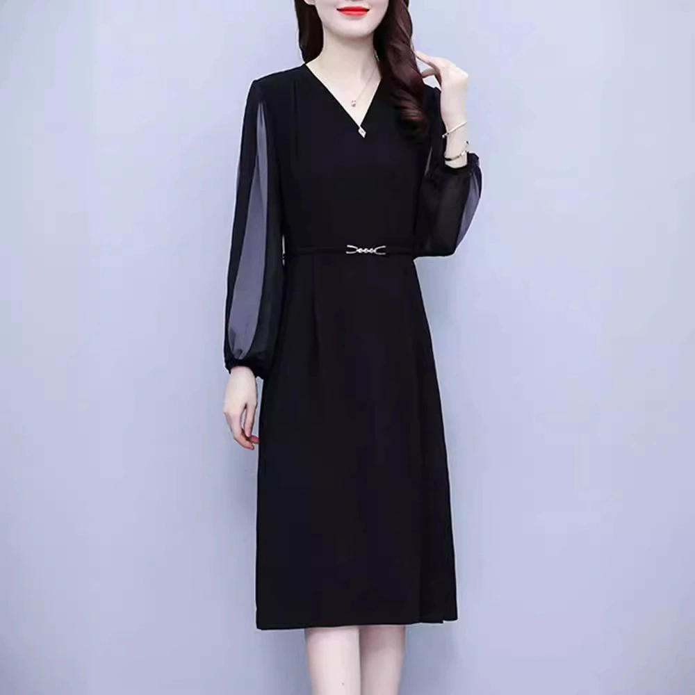 2024 весенне-летнее свободное пухленькое платье больших размеров, легкая Роскошная большая брендовая стойка, такое же шифоновое платье контрастного цвета, женская одежда среднего и пожилого возраста