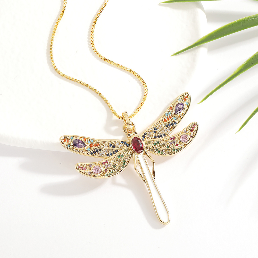 new womenu0027s copper micro-encrusted zircon pendant insect dragonfly necklace