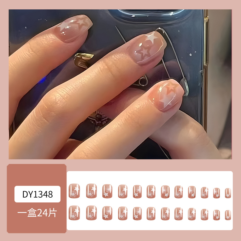 Pequeña uña fresca estrella corta 24 piezas de uñas blanqueadoras dulces y frescas, uñas falsas de chatarra venta directa de lotes mixtos image 3