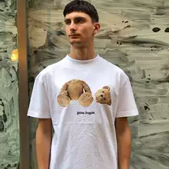 280 GSM Pure Cotton EU Size Palm Angels Short Sleeve T-Shirt Palm Tree Broken Head Bear Butterfly Print Tee