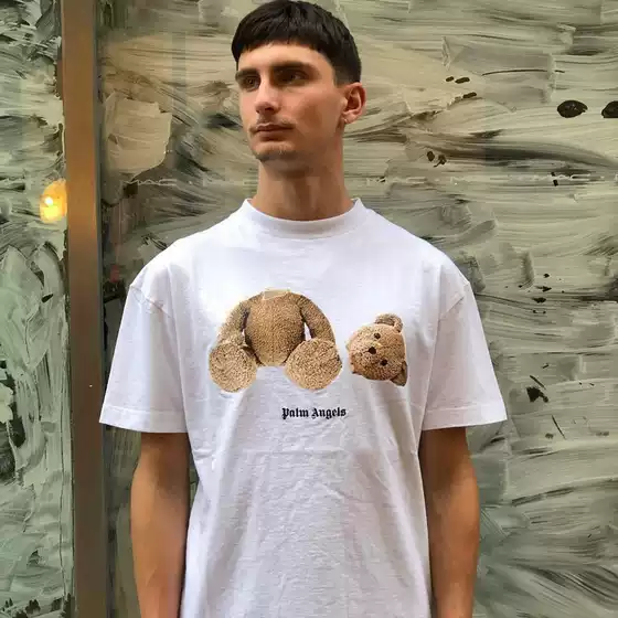 280 GSM Pure Cotton EU Size Palm Angels Short Sleeve T-Shirt Palm Tree Broken Head Bear Butterfly Print Tee