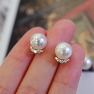 18K Gold Accessories Eyelash Style Pearl Earrings Zircon Inlaid Thick Gold Texture Picture 9-10 Beads Accessories Do Not Include Beads