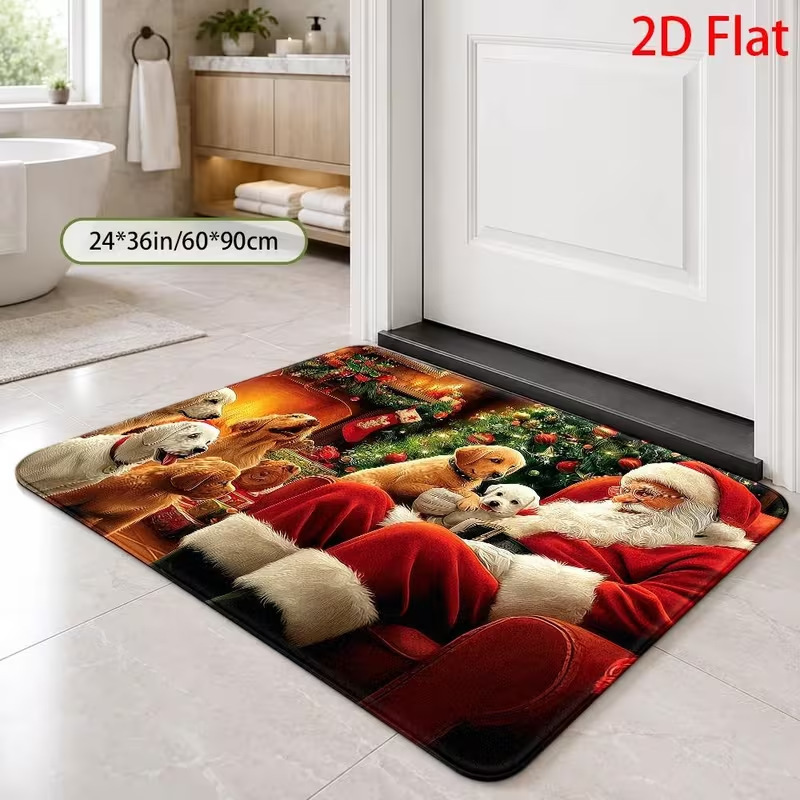 Christmas decorative floor mat, American-style festive atmosphere, entrance door mat, water-absorbent and dirt-resistant bathroom mat, cross-border TEMU