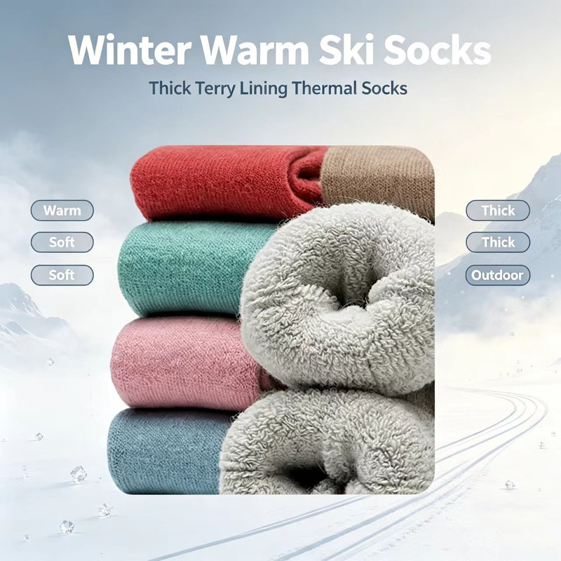 Cold Weather Harbin Women's Socks, 8.3% Sheep Wool, Thick Coarse Yarn Cashmere Socks, Mid-Calf Wool Socks, Thick and Sturdy