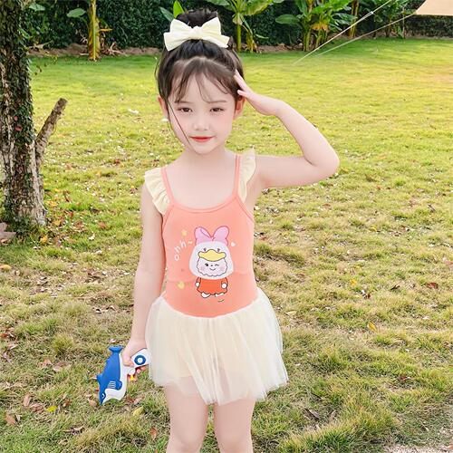 Children's one-piece swimsuit for girls, summer cute baby swimming pool hot spring mesh dress-style straight-leg pants
