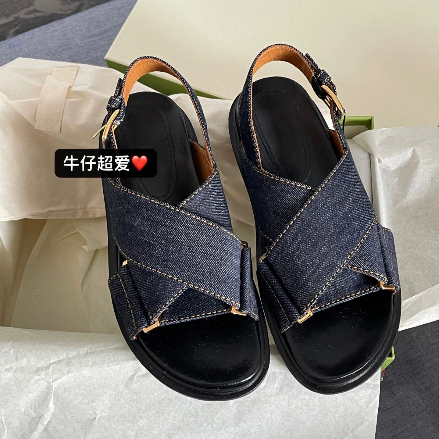 Женские летние сандалии 2025 года, новые, из натуральной кожи и денима, на толстой подошве, платформенные, ретро, открытые, в римском стиле.