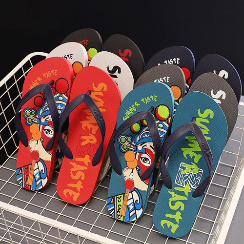 Chinese style flip-flops for men, Korean version for indoor and outdoor wear, simple flat bottom, non-slip, wear-resistant, summer trendy brand beach shoes