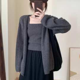 气质名媛高端吊带背心针织开衫女两件套2025秋冬新款洋气减龄外套
