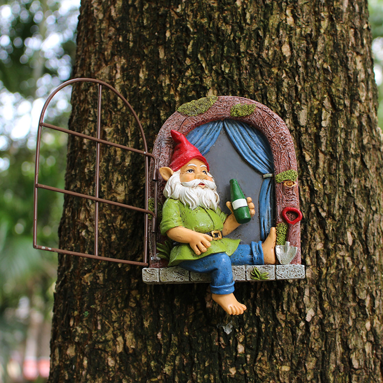    new drinking dwarf open and close iron window outdoor courtyard creative landscape pendant decoration 