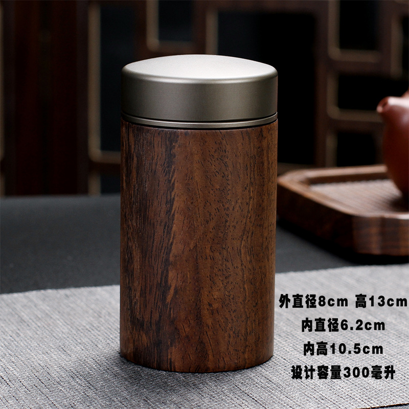 Ebony solid wood tea can, enlarged aluminum liner, sealed storage can, premium high-end tea packaging box, logo advertising