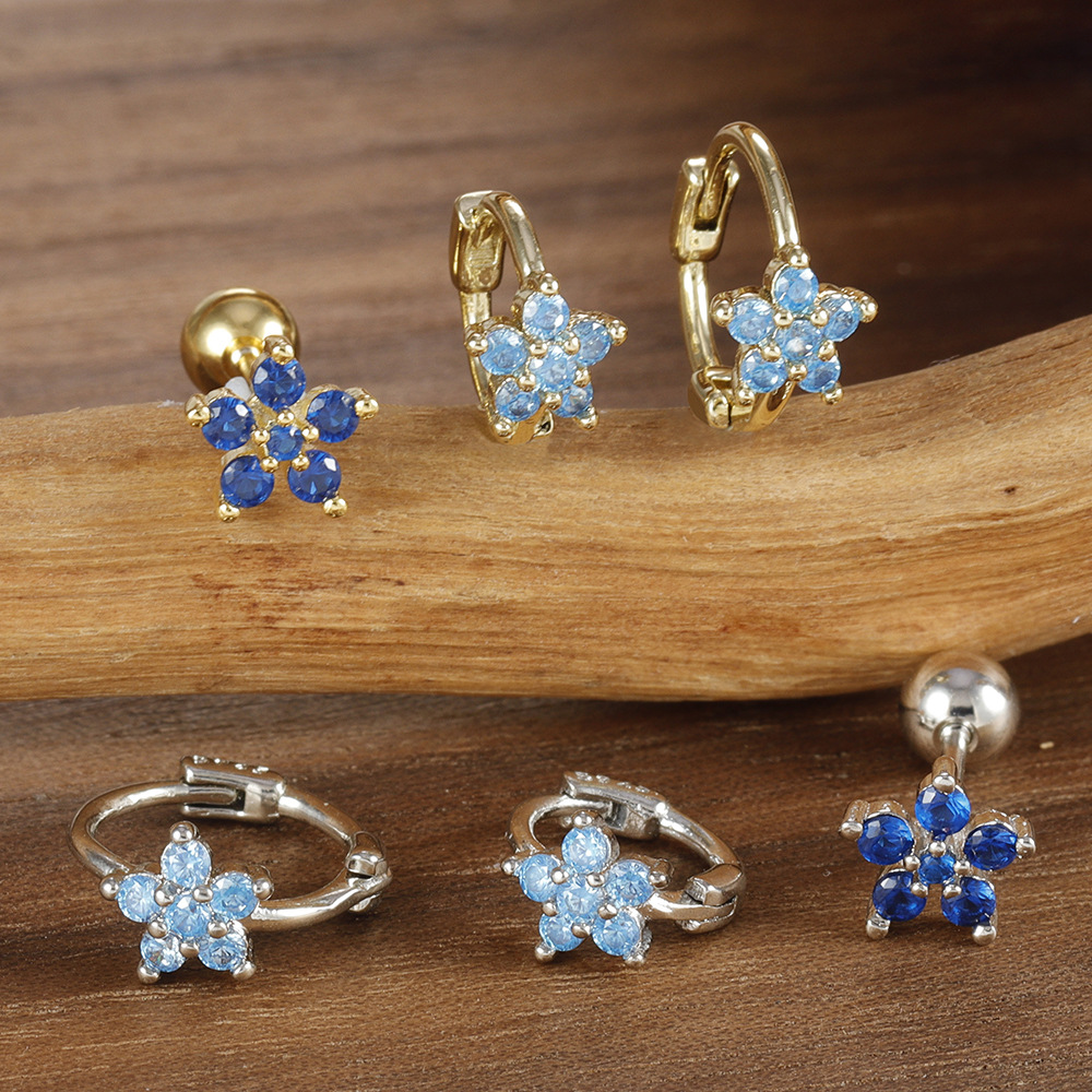 10g Weight Copper Ear Needle Material Earrings, Ear Studs Classification 1 Set Quantity Daily Occasion Copper Material Star, Flower Pattern All Seasons Season Women's Gender Plating Design Elegant Style 1 Set Elegant Star Flower Plating Copper Earrings Ear Studs 3