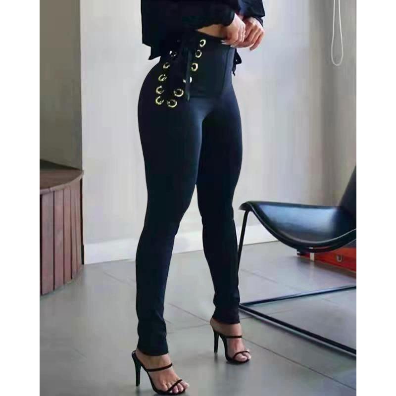 2022 весна и осень Европа новые женские брюки с высокой талией с завязанными глазами