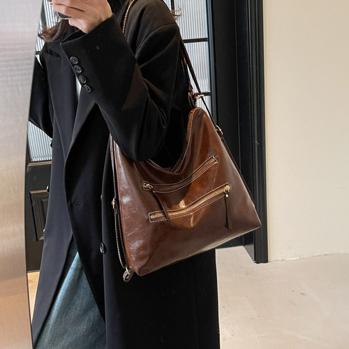 Casual Commute Retro Tote Bag Winter Large Capacity Dual-Shoulder Bag High-End Single Shoulder Crossbody Bag