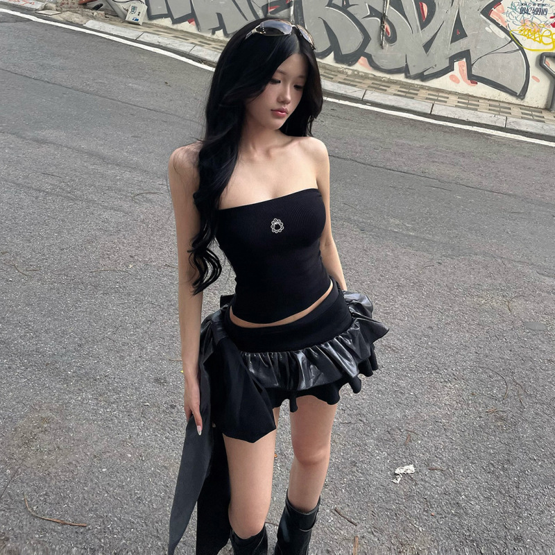 2025欧美夏季跨境新款辣妹修身高腰不规则纯色时尚潮流半身裙女装|undefined