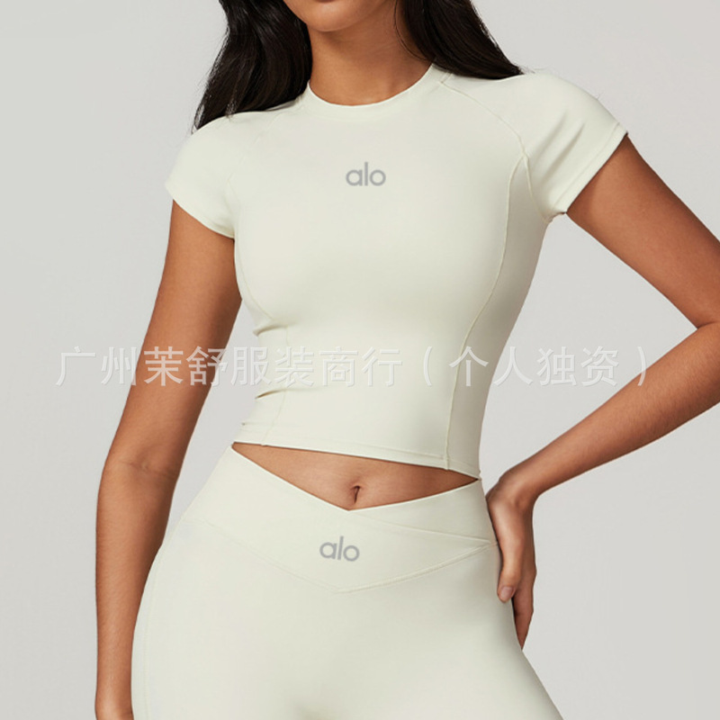 aloyoga官网紧身速干瑜伽套装外穿跑步运动短袖套装美背健身服女|undefined