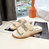 quality goods slipper ins Versatile Street beat Exorcism Word tow genuine leather Velcro on vacation Beach shoes