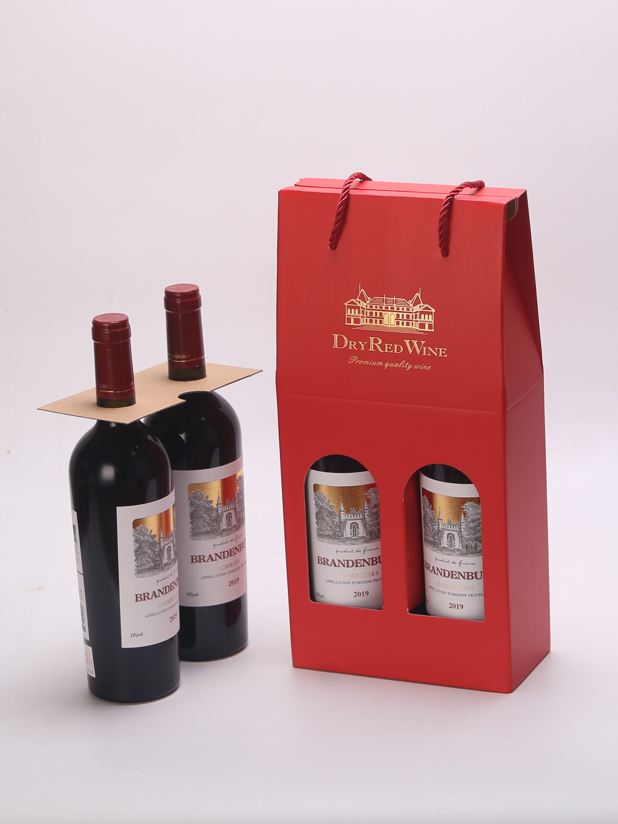 Caja de vino, caja de papel de vino, caja de embalaje de vino, bolsa de regalo, bolsa de papel doble caja de regalo de vino en stock