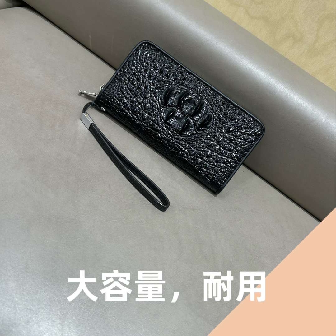 真皮长款泰国鳄鱼纹钱包男潮青年皮夹钱夹拉链手拿包真皮男士手包